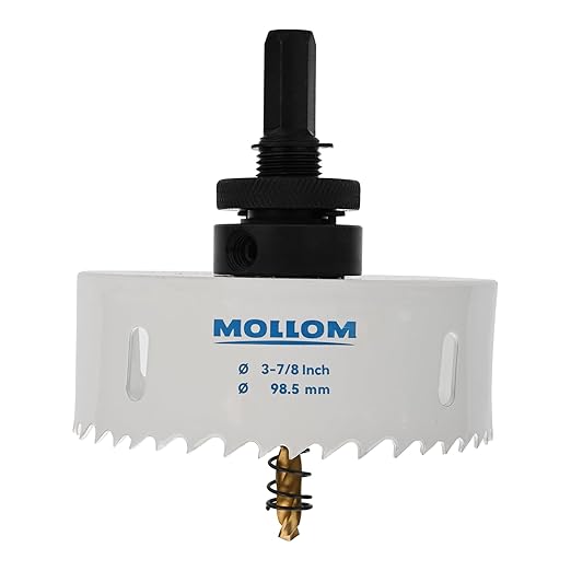 Mollom (98.5mm | 3-7/8") HSS M42 with 8% Cobalt BI-Metal Hole Saw with 2 Pilot Drill Bits & Arbor Smooth Cutting for PVC,Drywall,Wood,Plastic,Gypsum Board,Rubber