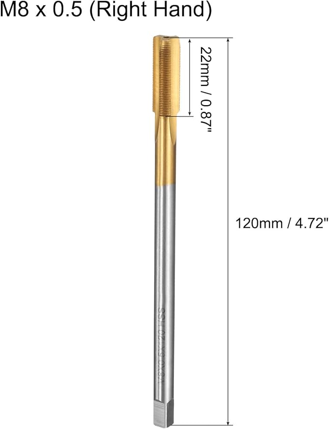 uxcell Metric Thread Tap M8 x 0.5 H2 120mm Straight Flute Screw Thread Milling Machine Taps Threading Tapping Repair Tool