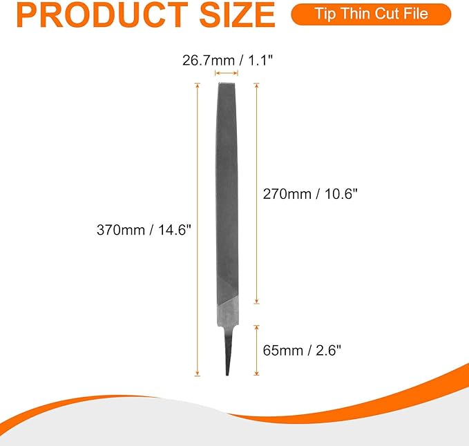HARFINGTON 2pcs Tip Thin Cut File 12" Double Cut Teeth High Carbon Steel Hand Rasp File without Handle for Metal Wood Deburring Removing