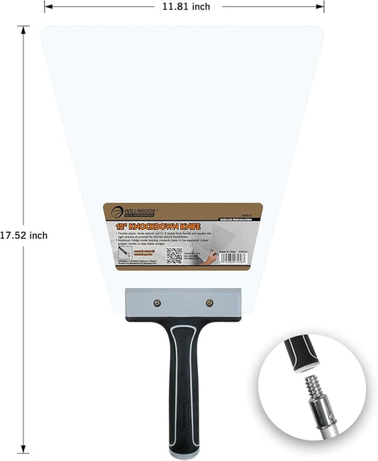ROLLINGDOG 12 Inch Knockdown Knife - Threaded End Can be Attached to Extension Pole,Acrylic Plastic Blade,Ideal for Creating Knockdown Texture