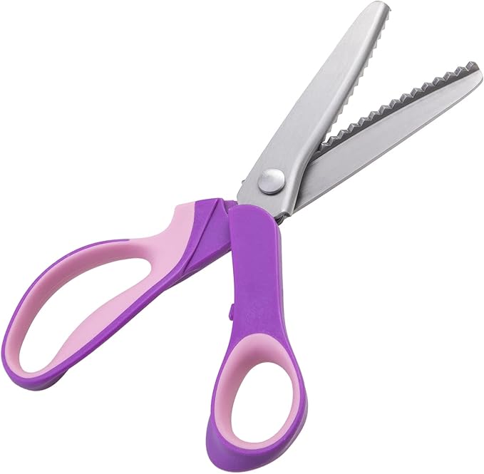 Purple Serrated Pinking Shears, 9.3 Inch Sharp Stainless Steel Blades Zig Zag Scissors, Comfort Grip Handled Professional Dressmaking Paper Leather Fabric Craft Scissors