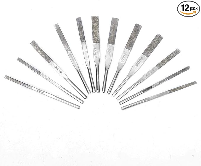 12 Piece Needle File Set, Shank Taper Machine Files for Reciprocating Grinding, 100/150/200/300 Grit