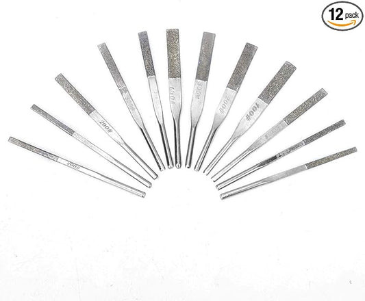 12 Piece Needle File Set, Shank Taper Machine Files for Reciprocating Grinding, 100/150/200/300 Grit