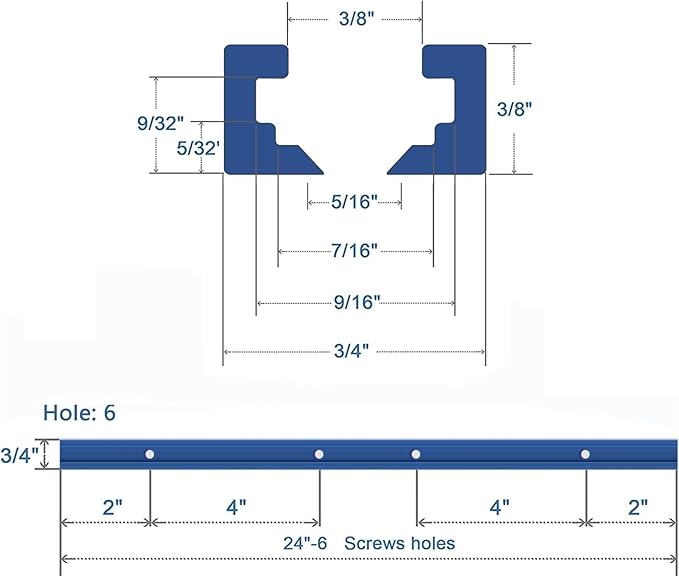 4 Pack 24" T-Track Accessories for Wood Working with Screws, Aluminum Alloy Woodworking Tools Double Cut Profile Universal T-Tracks with Predrilled Mounting Holes,Anodized Blue