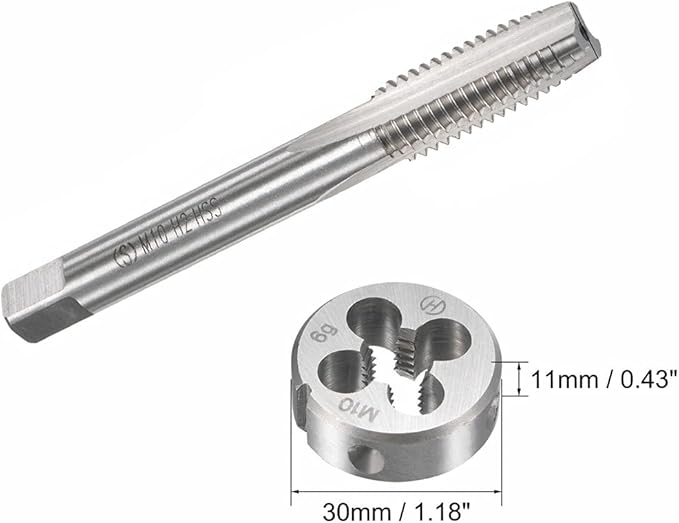 Mactoom 10mm x 1.5 HSS Metric Tap and Die Set Right Hand Thread,Tapping DIY Tool 3pcs (M10 x 1.5mm)