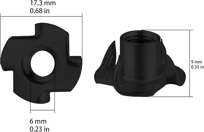 100pcs M6x9 T-nut Black Four-jaw - for Home, Hotel Outdoor Threaded Insertion