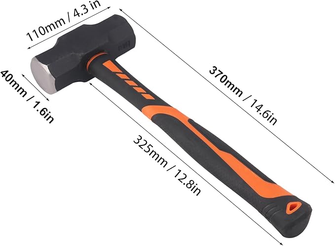 2 Packs 3lb Sledgehammer with 13 Inch long Fiberglass Handle, Drilling/Crack Hammer, No-Slip Rubber Grip, and Forged Steel Construction,(3-Pound Sledge), by GENHAKON