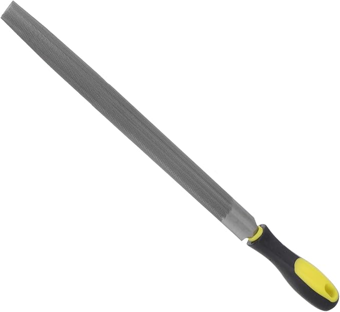 Metal Half-Round File, 12" Blade Length, High Carbon Hardened Steel Cut Mill Hand Rasp with Non-Slip Handle Yellow - (Applications: for Wood, Metal, Plastic)