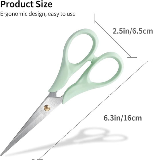 All-Purpose 6.3" Small Scissors, Stainless Steel Blade with Acrylic Handle, Craft Scissor for Office, School, Home, Fabric, Tijeras, Green