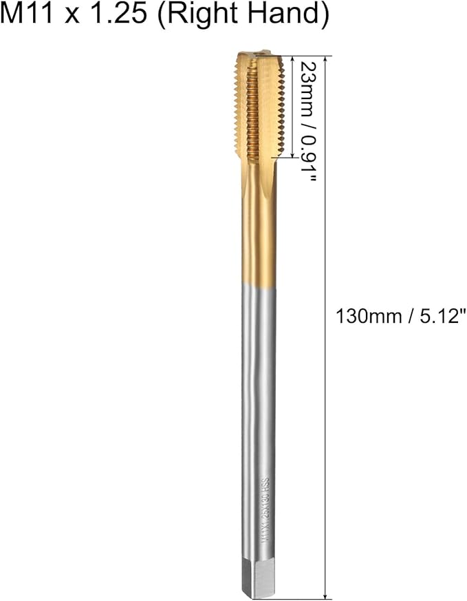 uxcell Metric Thread Tap M11 x 1.25 H2 130mm Straight Flute Screw Thread Milling Machine Taps Threading Tapping Repair Tool