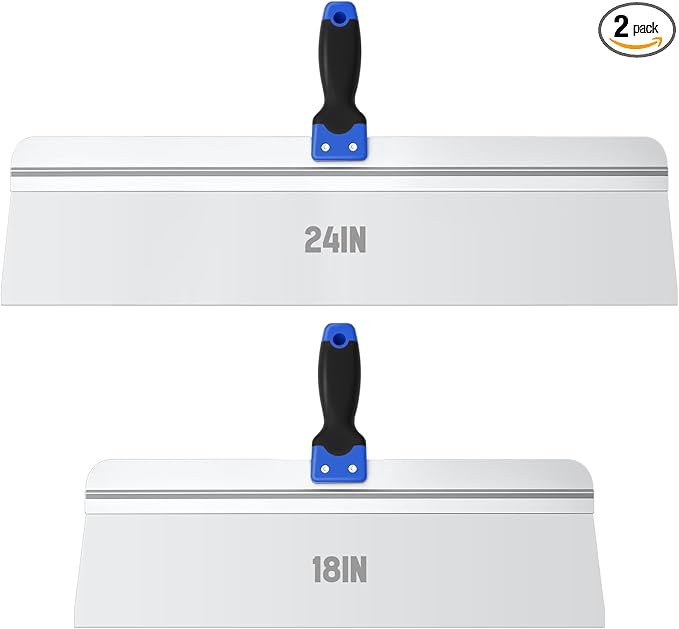 2 Pcs 18" and 24" Stainless Steel Drywall Taping Knife Set Drywall Skimming Blade with Soft Grip Handle for Dry Wall Paint Scraper, Putty Knife, Taping Tools