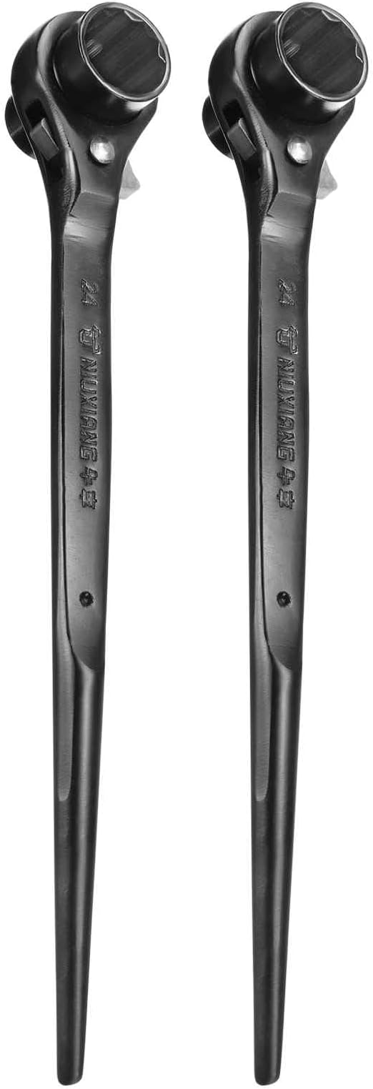 HARFINGTON 2pcs Scaffolding Podger Ratchet Wrench 19mm x 24mm CR-V 12 Point Double Ended Socket Ratcheting Podger Scaffold Spud Spanner Tool for Auto Repair Mechanical Maintenance, Black