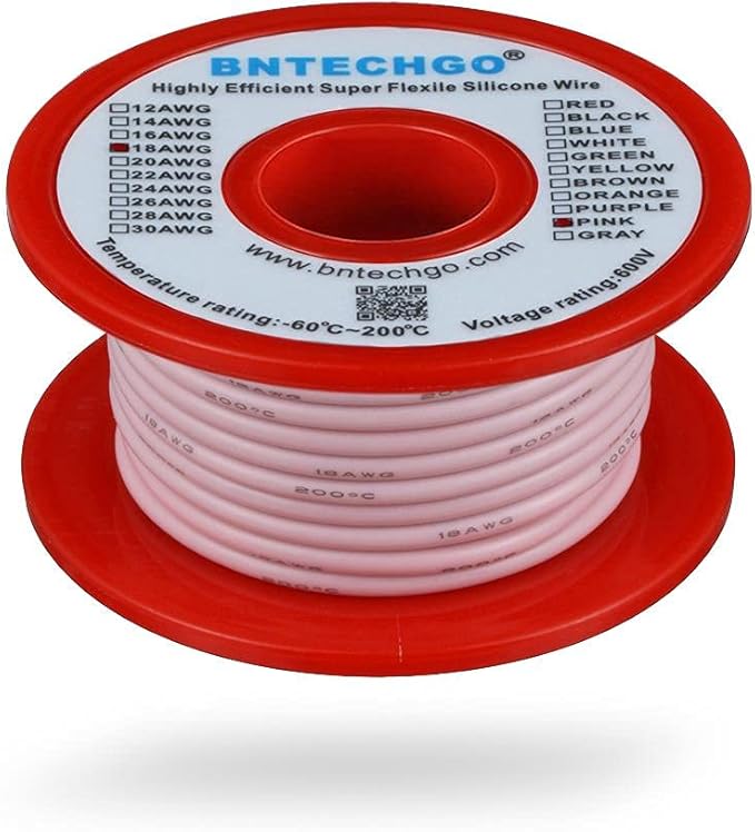 BNTECHGO 18 Gauge Silicone Wire Spool 50 ft Pink Flexible 18 AWG Stranded Tinned Copper Wire