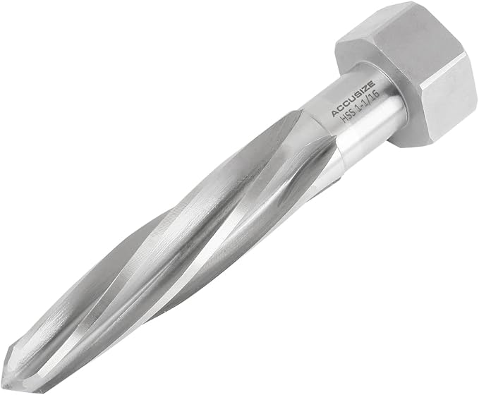 Accusize Industrial Tools H.S.S. Aligning Reamer - 1-1/16'' Diameter, 5'' Flute, 7'' OAL, Hex Shank, Spiral Flute, 0523-6055