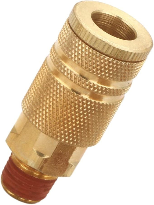 1/4 Inch Brass Male Industrial Coupler, 2 Pack Air Hose Fittings NPT Male Quick Connector Air Coupler with sealant for Professional Jobsites and Automotive Shops