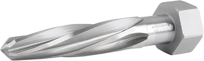 Accusize Industrial Tools H.S.S. Aligning Reamer - 1-1/16'' Diameter, 5'' Flute, 7'' OAL, Hex Shank, Spiral Flute, 0523-6055