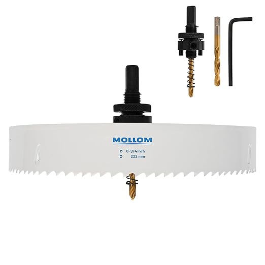 Mollom (222mm | 8-3/4") HSS M42 with 8% Cobalt BI-Metal Hole Saw with 2 Pilot Drill Bits & Arbor Smooth Cutting for PVC,Drywall,Wood,Plastic,Gypsum Board,Rubber