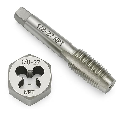 1/8"-27 NPT Tap and Die Set ??GCr15 Alloy Steel Pipe Thread Tap and Hex Die Combo, Taper Thread Repair Tool for Conical Pipe Fittings
