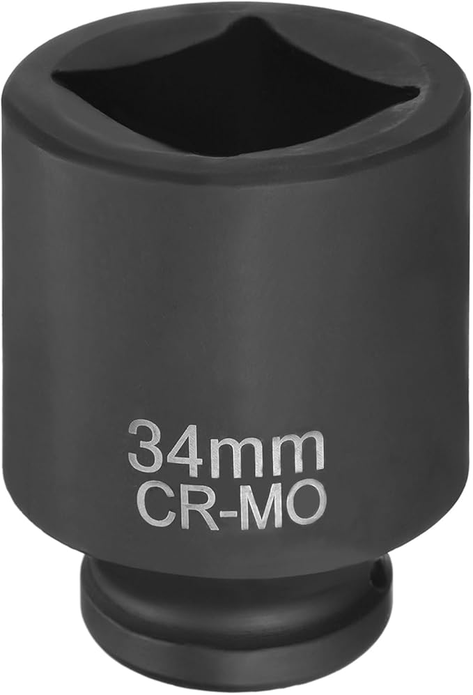 HARFINGTON 4 Point Square Socket 3/4" Drive 34mm Metric Square Impact Socket CR-MO Blackening Standard Wheel Sleeve Pneumatic Sleeve Tool for Auto Repair Mechanical Maintenance Home Use