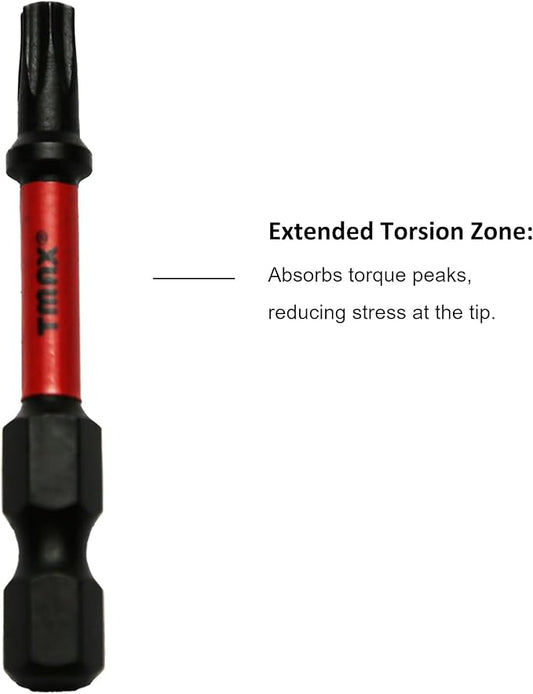 25 pc T25 Torx Star 6 Point T-25 Black High Torque Impact Screwdriver Insert Bits Set S2 Steel Torsion Resistant, 2 Inch Long, 1/4 Inch Hex Shank with Quick Release Slot