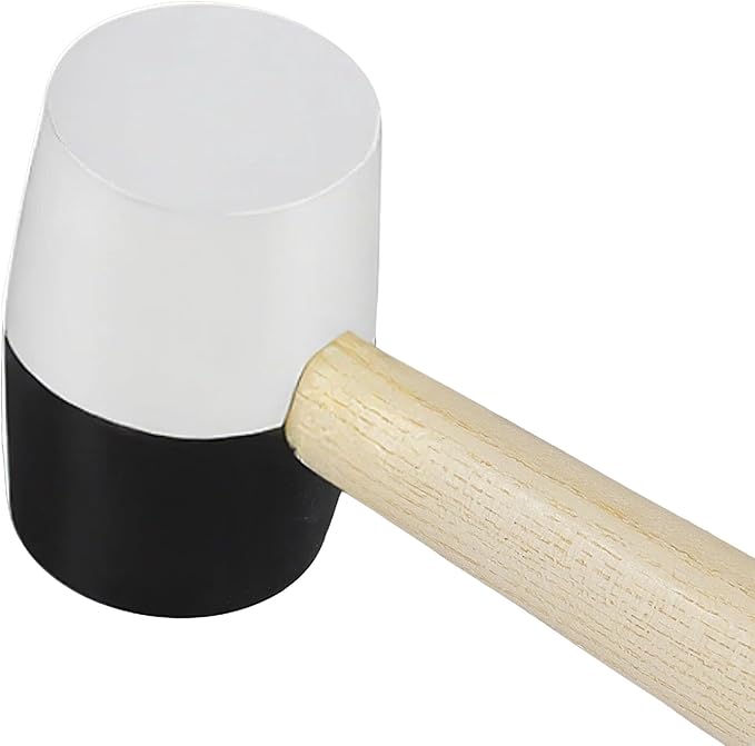 SINJEUN 2 PCS 16 oz Rubber Flooring Mallet, Black and White Double Face Hammer with Wood Handle, Solid Rubber Mallet Hammer for DIY, Tile Setting, Laminate Flooring Installs