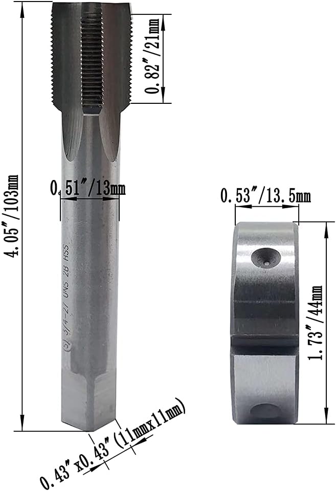 ZOUZMIN 3/4"-27 UNS Thread Tap and round Die Grinding Taper Shank Twist Drill bits Combo Set