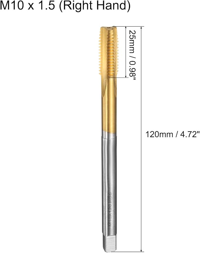 uxcell Metric Thread Tap M10 x 1.5 H2 120mm Straight Flute Screw Thread Milling Machine Taps Threading Tapping Repair Tool