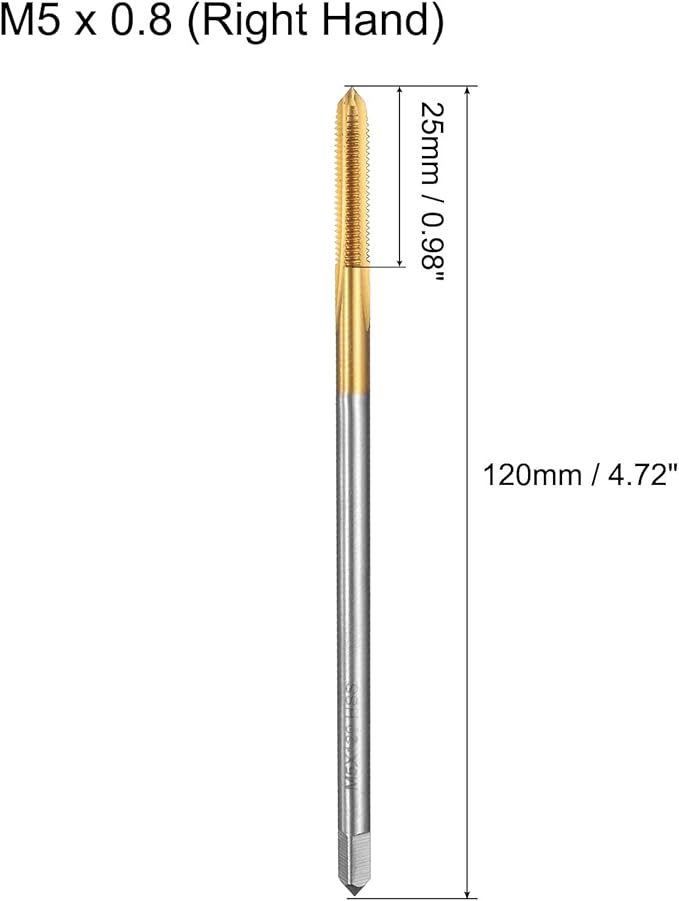 uxcell Metric Thread Tap M5 x 0.8 H2 120mm Straight Flute Screw Thread Milling Machine Taps Threading Tapping Repair Tool