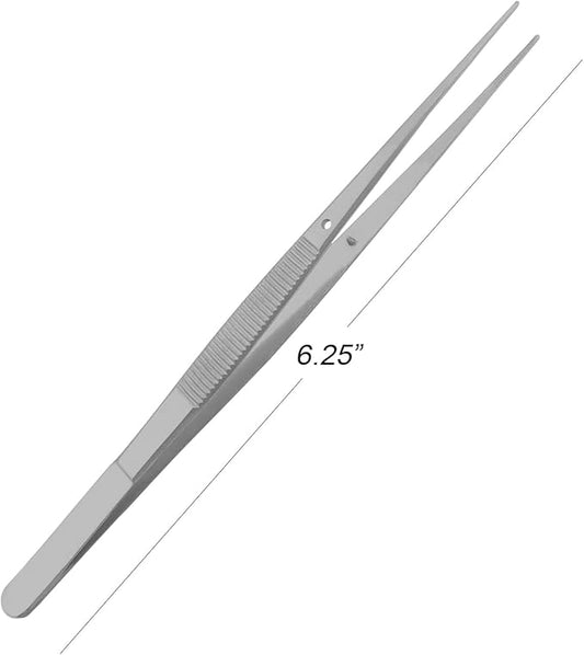 Fine Point - Micro Tweezers Forceps - Splinter Remover Pliers College Cotton Pliers Stainless Steel (Straight 6")