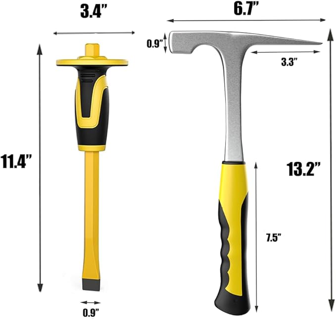 4pcs Geology Rock Pick Hammer Kit, Geology Hammer Tools, 32oz Rock Hammer & Chisels with jewelers loupe,goggles. Tool Set for Rock Hounding, Hounding,Gold Mining & Prospecting, Stone Breaking