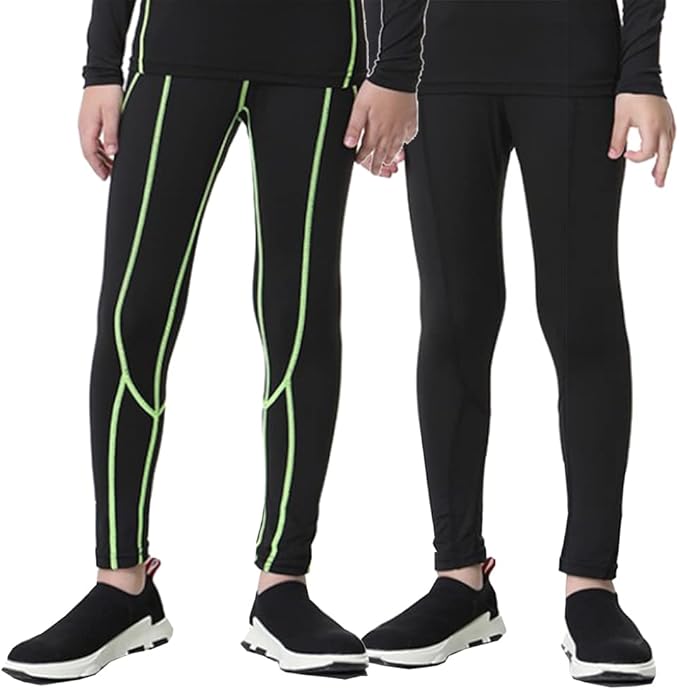 LANBAOSI Youth Boys Compression Leggings Athletic Pants Base Layer Football Workout Tight