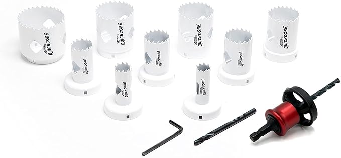Disston QUICKCORE 13 pc Set - 3/4", 7/8", 1 1/8", 1-3/8", 1-1/2", 1-3/4", 2", 2 1/8",and 2-1/2" Hole Saws, & Quick Change Arbor, Part E0100231