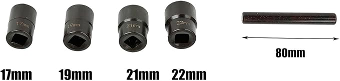 5 Pc Twist Socket Set 4 Damaged Worn Lug Nut and Lock Remover 17 19 21 22mm; 1/2" Drive