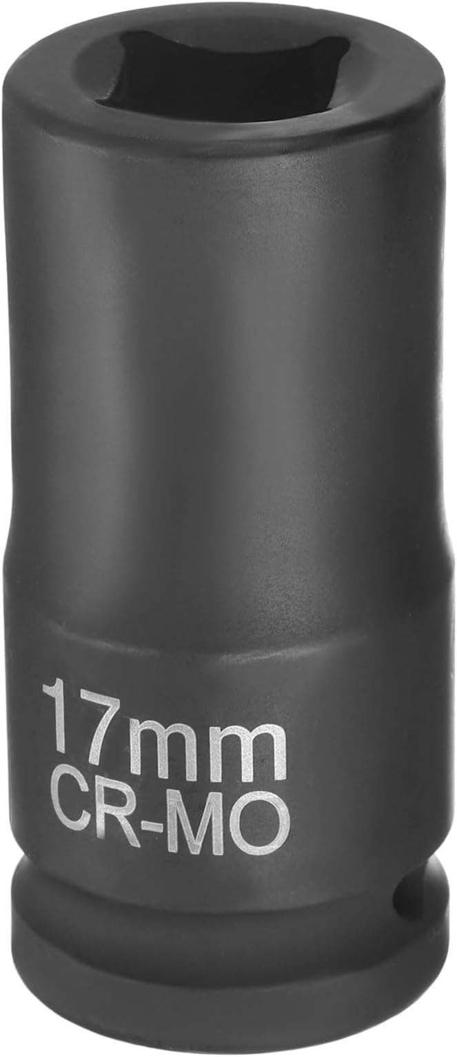 HARFINGTON 4 Point Square Socket 3/4" Drive 17mm Metric Square Impact Socket CR-MO Blackening Standard Wheel Sleeve Pneumatic Sleeve Tool for Auto Repair Mechanical Maintenance Home Use