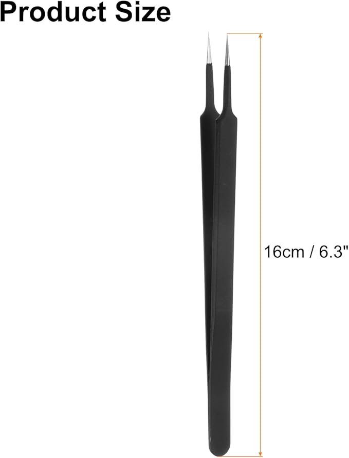 HARFINGTON Stainless Steel Precision Tweezers 6.3 Inch Long Handle Pointed Tip Tweezers Multi Purpose for Craft Industrial Work Laboratory Use, Black