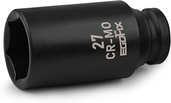 1/2" Drive Deep Impact Socket, 27mm Metric Socket, Axle Nut Socket CR-MO 6 Point for Easy Removal of Axle Shaft Nuts