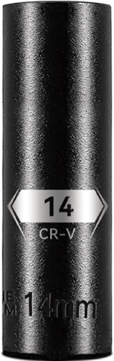 BLACKROBOT 1/2 Inch Drive 6-Point Deep Socket, 14mm Deep Impact Socket, CR-V Steel