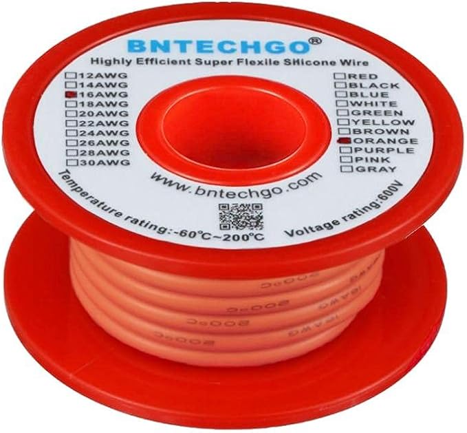 BNTECHGO 16 Gauge Silicone Wire Spool 25 ft Orange Flexible 16 AWG Stranded Tinned Copper Wire