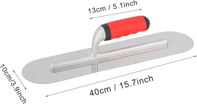 Large 16" x 4" Concrete Tools Stainless Steel Pool Trowel, Masonry Hand Tool with Soft Grip Handle, Lightweight, Plastering Trowel for Drywall Plastering, Round End (Extra Large:16"L x 4"W)