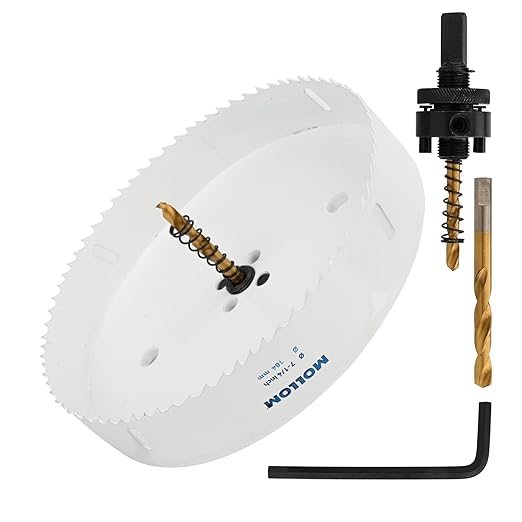 Mollom (184mm | 7-1/4") HSS M42 with 8% Cobalt BI-Metal Hole Saw with 2 Pilot Drill Bits & Arbor Smooth Cutting for PVC,Drywall,Wood,Plastic,Gypsum Board,Rubber