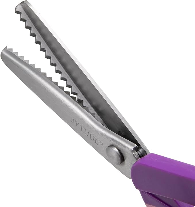 Purple Serrated Pinking Shears, 9.3 Inch Sharp Stainless Steel Blades Zig Zag Scissors, Comfort Grip Handled Professional Dressmaking Paper Leather Fabric Craft Scissors