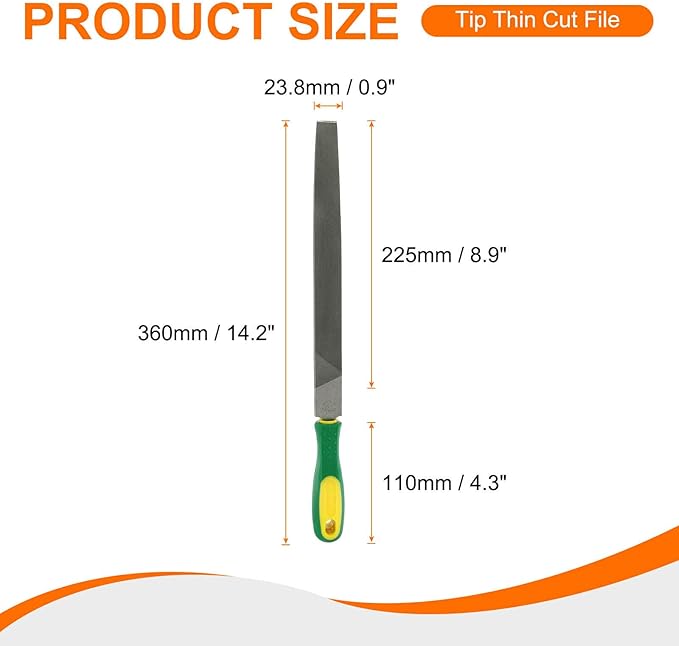 HARFINGTON Tip Thin Cut File 10" Double Cut Teeth High Carbon Steel Hand Rasp File with Plastic Handle for Metal Wood Deburring Removing