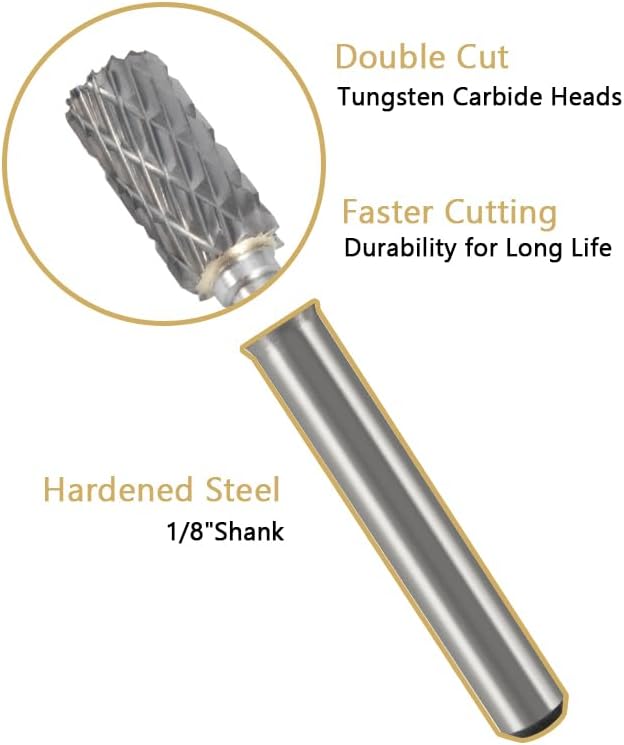 Carbide Burr Set 10PC 1/8" Shank Tungsten Double Cut Carbide Rotary Burr Set for Metal and Wood Carving, Grinding, Polishing, Engraving, Drilling.
