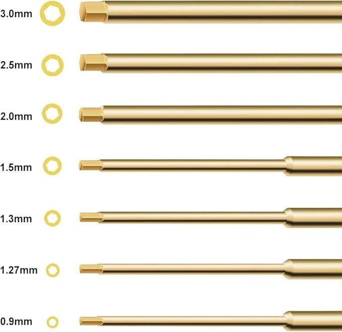 Hex Driver Set Hex Allen Screwdriver Kit 0.9mm 1.27mm 1.3mm 1.5mm 2.0mm 2.5mm 3.0mm Allen Wrench Set Titanium Hexagon Screwdriver RC Tools Kit for RC Car Drone Multi-Axis Helicopter Models(7pcs)