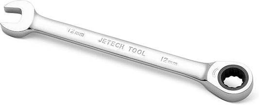 Jetech 12mm Ratcheting Combination Wrench, Industrial Grade Gear Spanner with 12-Point 72-Tooth Ratchet, Forged and Heat-Treated Cr-V Steel, Metric