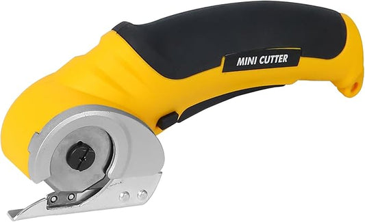 4V Cordless Electric Scissors Carpet Cutter Tool with Rechargeable & Safety Lock, Rotary Blade for Recycling Cutting Leather, Blanket, Gifts for Men Adult Crafter,Lightweight-Yellow