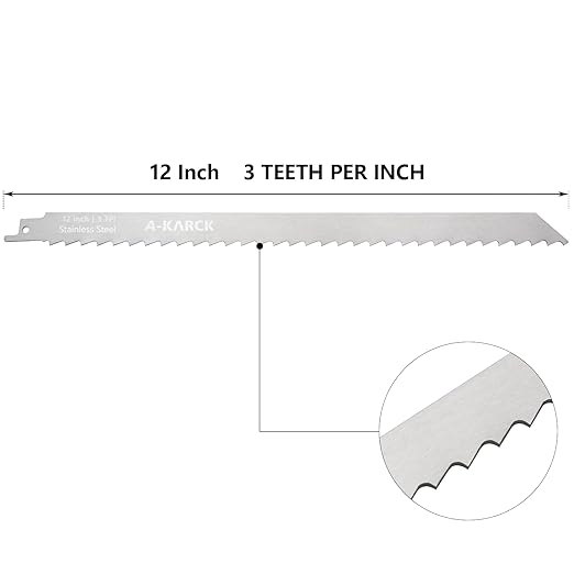 A-KARCK Food Reciprocating Saw Blades for Frozen Meat 5 Pack, Unpainted Stainless Steel Saw Blades for Food Cutting Included 12"
