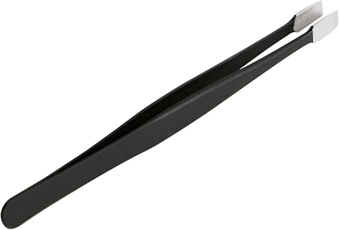 Aoje-Link ESD-34a Professional Anti-Static Precision Technology Tweezers, Non-magnetic Flat Straight, Stainless Steel Plastic Coated, Full Length 120mm, Black, 2pcs