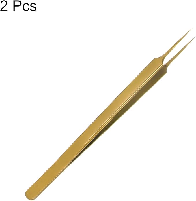 HARFINGTON 2pcs Stainless Steel Precision Tweezers 6.3 Inch Long Handle Pointed Tip Tweezers Multi Purpose for Craft Industrial Work Laboratory Use, Gold
