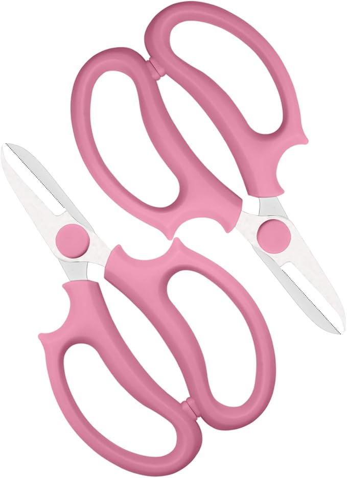 Pink Flower Scissors, Thickened Stainless Steel Floral Pruning Snips ??Sharp Garden Clippers for Fresh Flowers, Flower Arrangement Supplies, DIY Floral Cutting Scissor (2 PCS Pink)